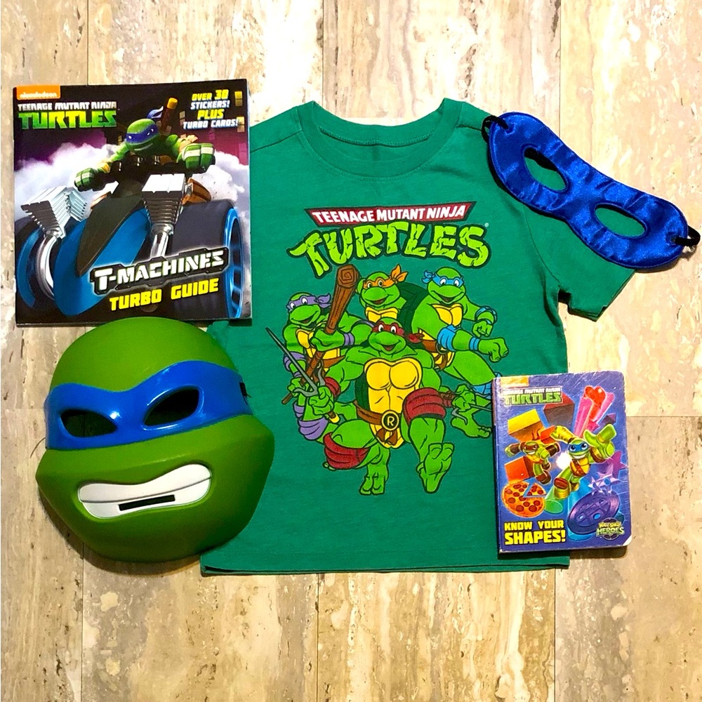 TMNT Teenage Mutant Ninja Turtles Bundle. 3T Shirt, 2 Masks & 2 Books.